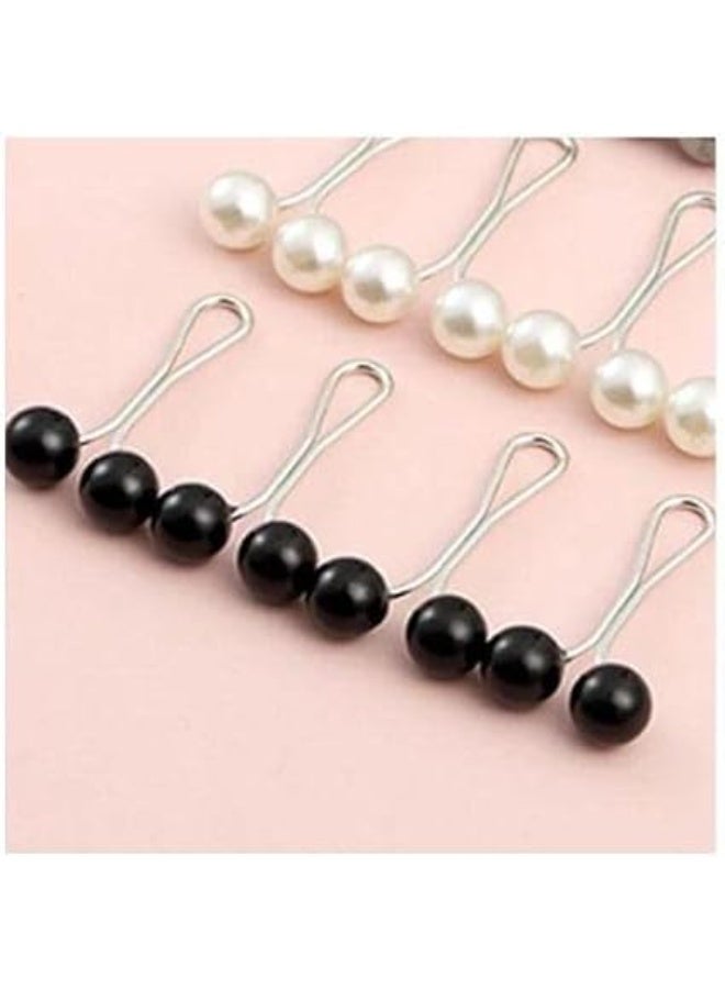 دبابيس الحجاب اللطيفة لوشاح الراس والشال والوشاح والحجاب الاسلامي، دبابيس امان ازرار لتزيين فستان الزفاف أبيض وأسود 12قطعه - Image 2